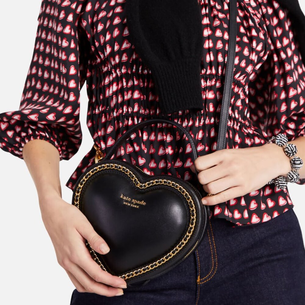 kate spade Black Heart-Shape Shoulder Bag with Gold Chain Trim